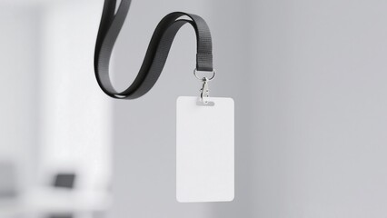 Blank White ID Card Mockup with Black Lanyard Perfect for Corporate Events