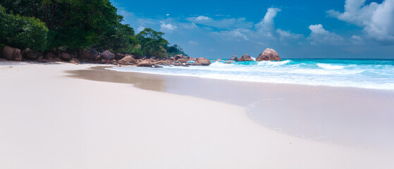 Vacation summer holidays background wallpaper - sunny tropical Caribbean paradise beach with white...