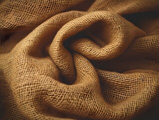 Fototapeta premium Textured Brown Burlap Fabric Background, Rustic Jute Material, Close Up Swirled Texture