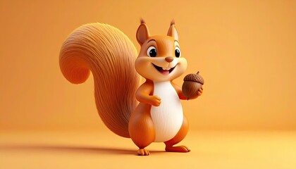 Cute cartoon squirrel holding acorn