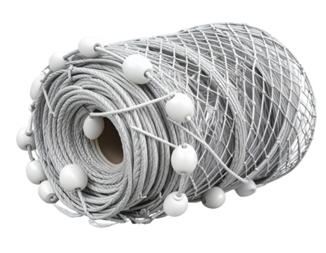  3D Render of Rolled Fishing Net with Floats, isolated on transparent background PNG - Powered by Adobe