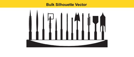 Bulk Silhouette Vector of Various Tools in Black and White Design