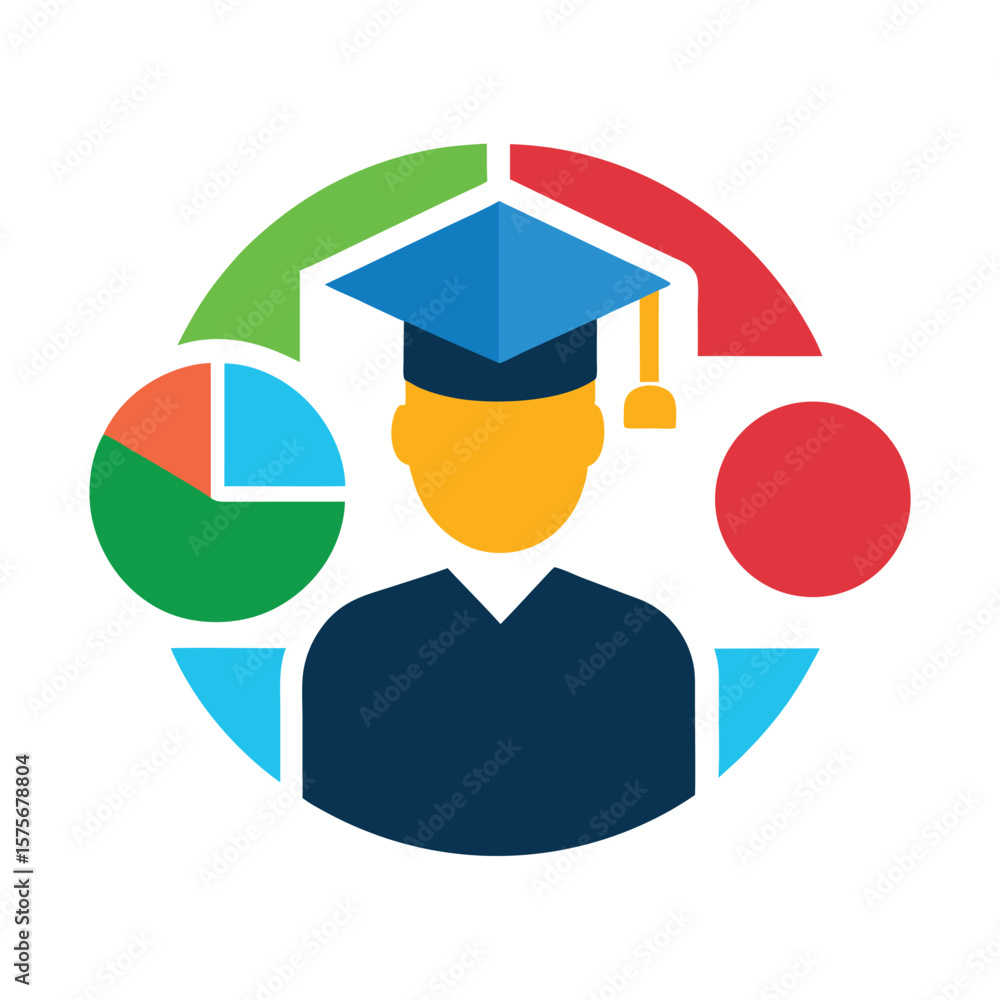 Poster graduate student with data analytics and statistics icon illustration vector