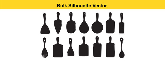 Black Kitchen Utensil Silhouettes Vector Set, Cutting Boards, Spatulas