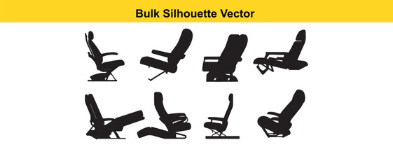 Bulk Silhouette Vector: Airplane Seats, Black Icons, Passenger Chair Designs