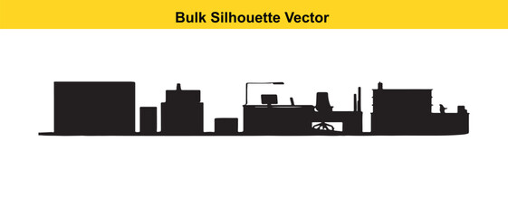 Black Silhouette Vector of a City Skyline with Buildings and Structures