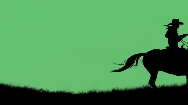 Animated cowboy riding horse silhouette on green vector illustration of western adventure and tradition ideal for posters banners and backgrounds