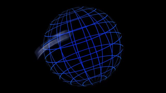 A rotating wireframe globe with letters GLOBAL appearing and disappearing - blue