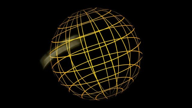 A rotating wireframe globe with letters GLOBAL appearing and disappearing - gold