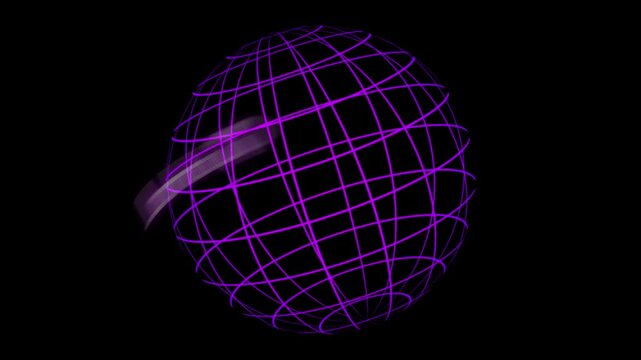 A rotating wireframe globe with letters GLOBAL appearing and disappearing - purple