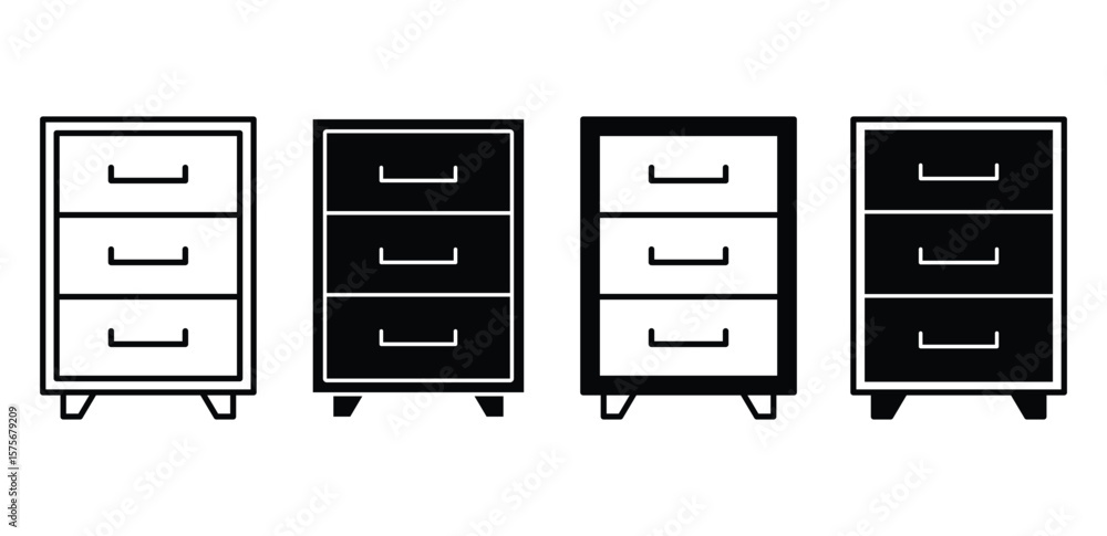 Poster filing cabinet icons set three and four drawer black and white color vector design
