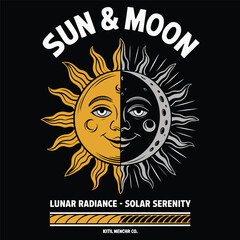 Sun and moon design symbolizing balance and harmony in retro style. Vector illustration design.