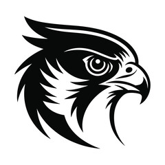 Obraz premium Powerful Falcon Head Vector Illustration Black and White Bird of Prey Design