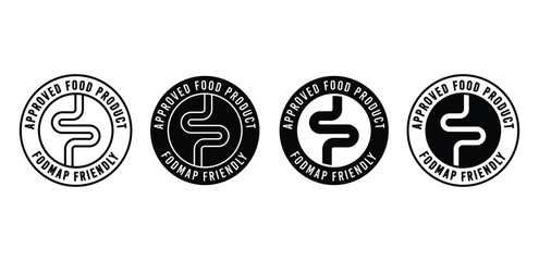 FODMAP Friendly Icon Set Black and White Circular Logos Vector Design Illustration