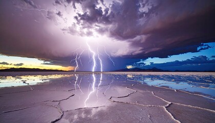 Dramatic lightning storm over a salt flat
