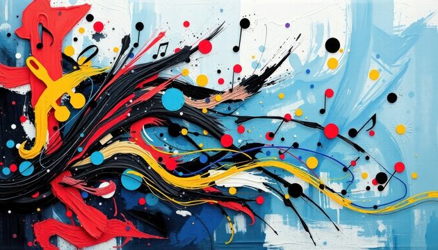 Abstract musical expression; vibrant, dynamic paint strokes