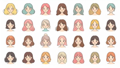 Cute girl avatars with various hairstyles