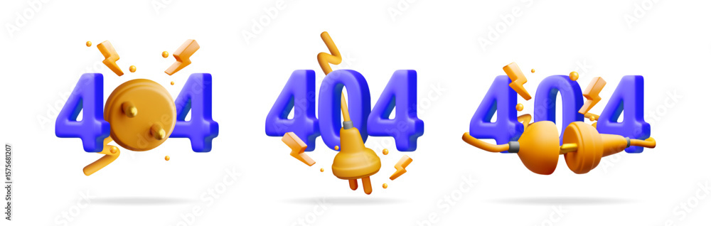 Poster three stylized 404 error numbers with electric elements. page not found concept for web design and w