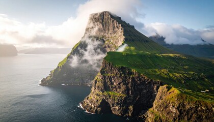 Dramatic mountain peak, ocean view