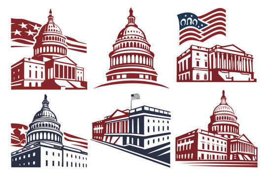 set of Congress Washington silhouette vector illustration