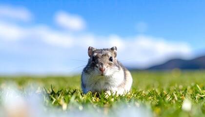 Cute hamster in a grassy field
