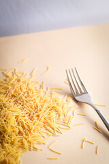 noodles on a solid color background, eat, noodles, cooking, top view, flat lay