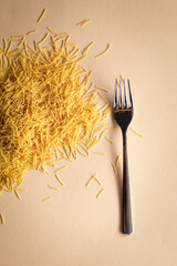 noodles on a solid color background, eat, noodles, cooking, top view, flat lay