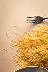 noodles on a solid color background, eat, noodles, cooking, top view, flat lay