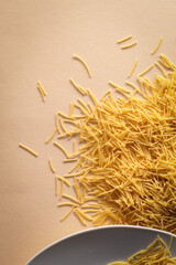 noodles on a solid color background, eat, noodles, cooking, top view, flat lay