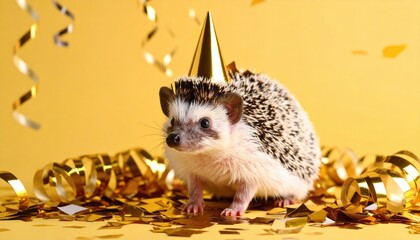 Cute hedgehog wearing party hat