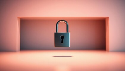 Locked metallic padlock on minimalist background,  background,  shield