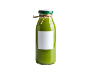 Fresh green juice in glass bottle