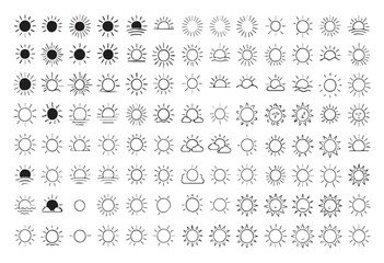 Sun Icons Collection Sunrise, Sunset, Solar, and Celestial Symbols