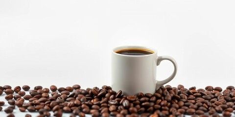 Fototapeta premium Minimalist coffee backgrounds featuring coffee beans & mug; ideal for various design projects, modern, cafe