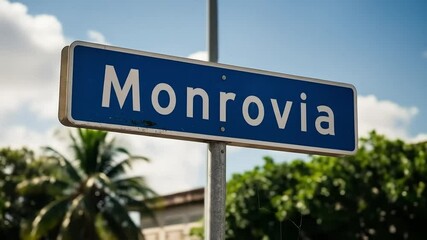 Monrovia city limit sign on liberia independence day road sign to monrovia on a sunny summer day in liberia symbol of travel culture and celebration