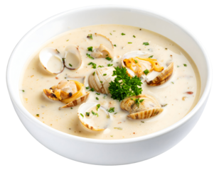 Creamy clam chowder in a bowl