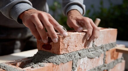 Bricklaying process with clinker bricks and mortar for construction projects.