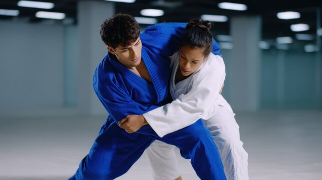 Martial arts training session indoor arena action photography dynamic environment eye-level view fitness concept