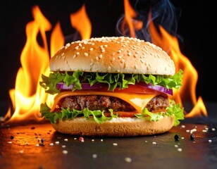 Delicious burger on fire (1)