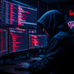 Computer virus attack shown on computer monitor with binary code on screen
