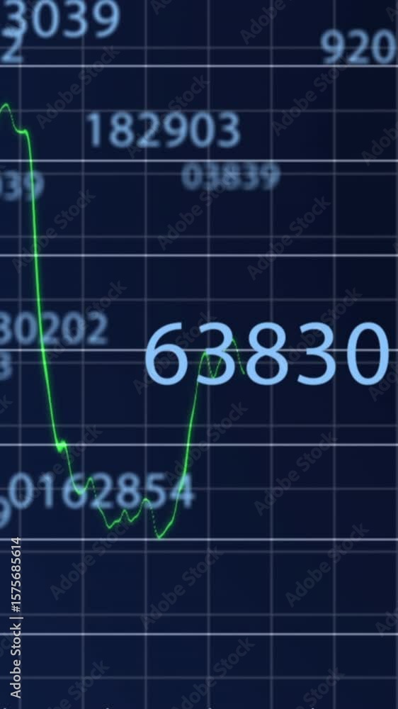 Poster multiple numbers changing over financial data processing against blue background