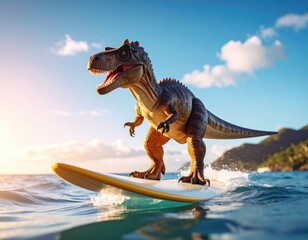 Dinosaur surfing a wave