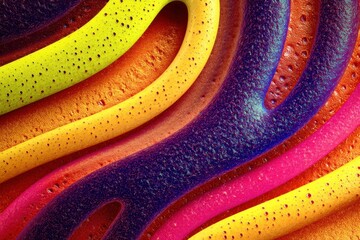 A colorful, abstract painting with a lot of texture and swirls