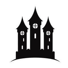 Obraz premium Black Silhouette of a Spooky Castle with Three Towers