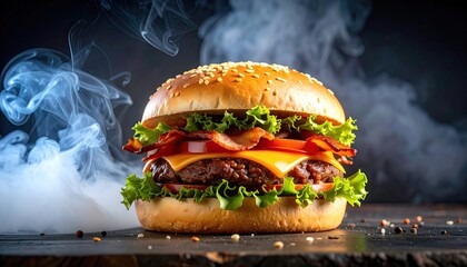 Delicious burger with smoke (1)