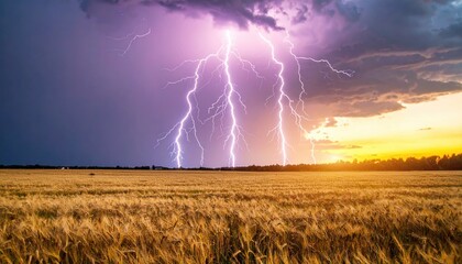 Dramatic storm over a golden field
