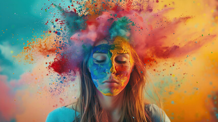 Portrait of a woman with paints on her face