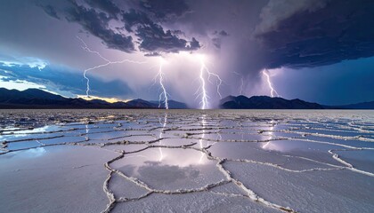 Dramatic storm over a salt flat