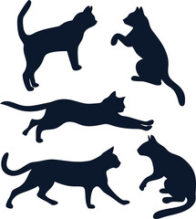 Black silhouette of cat icon set, perfect for printables, logos, or cat-themed products.