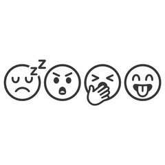 Obraz premium Four Black and White Emoji Faces Expressing Emotions